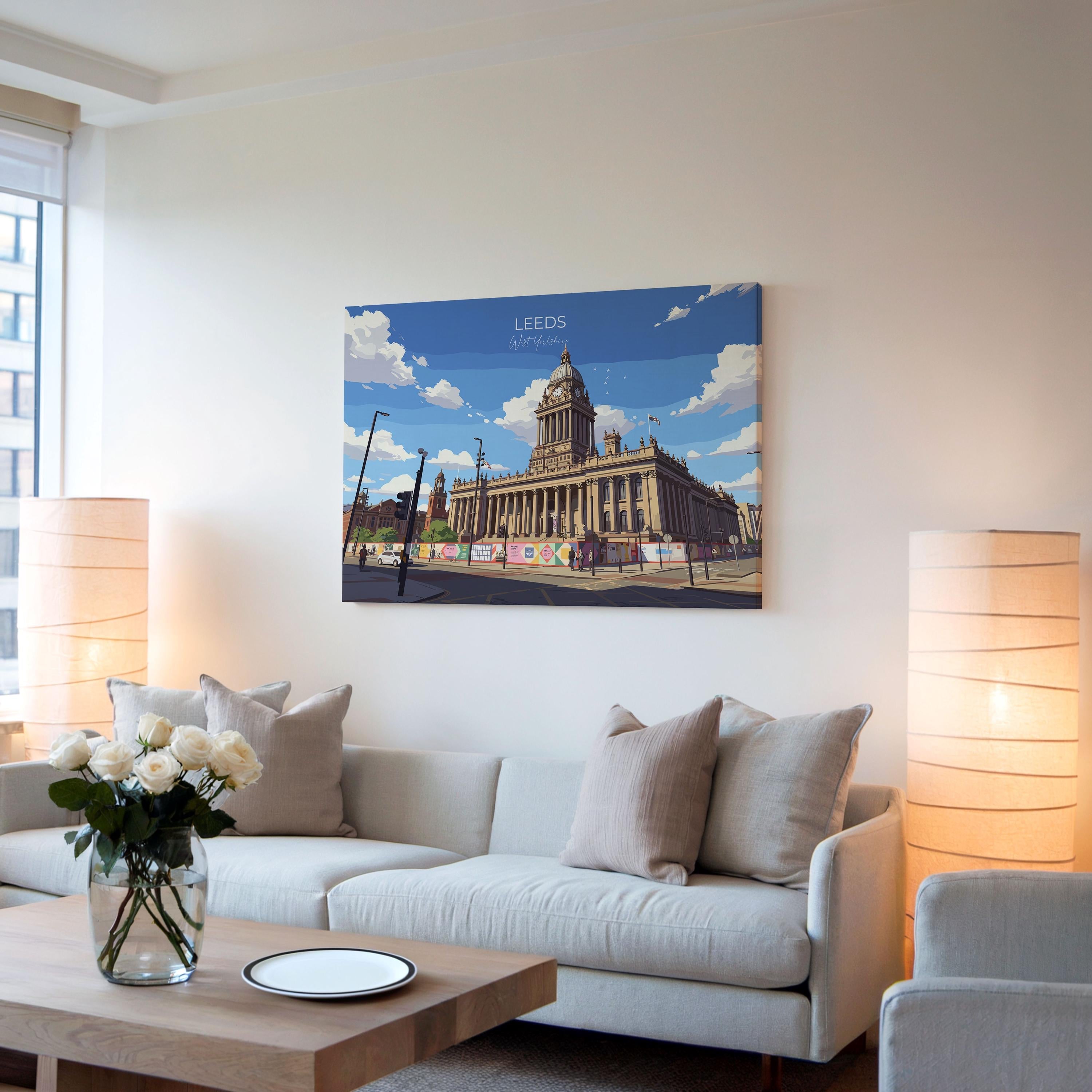 Leeds City Art Print, Leeds City Hall, West Yorkshire Landscape Poster, England UK City Travel Decor NQ Media Designs