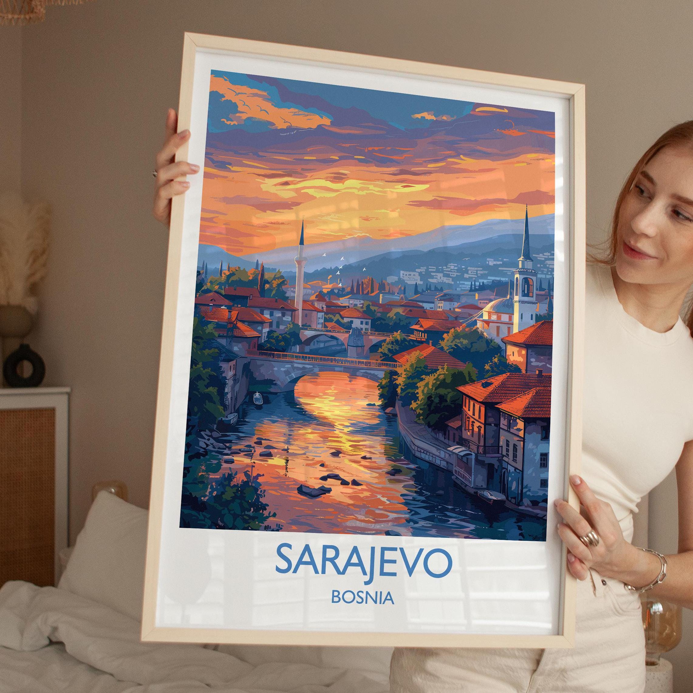 Sarajevo Travel Poster Wall Art, Travel Print of Sarajevo, Bosnia, Sarajevo Wall Art Gift, Bosnia Herzegovina City Print NQ Media Designs