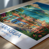 Nicaragua Travel Print, Granada Cathedral Wall Art with Border, Ometepe Volcano Poster, Lake Nicaragua Print, Central America Travel Print