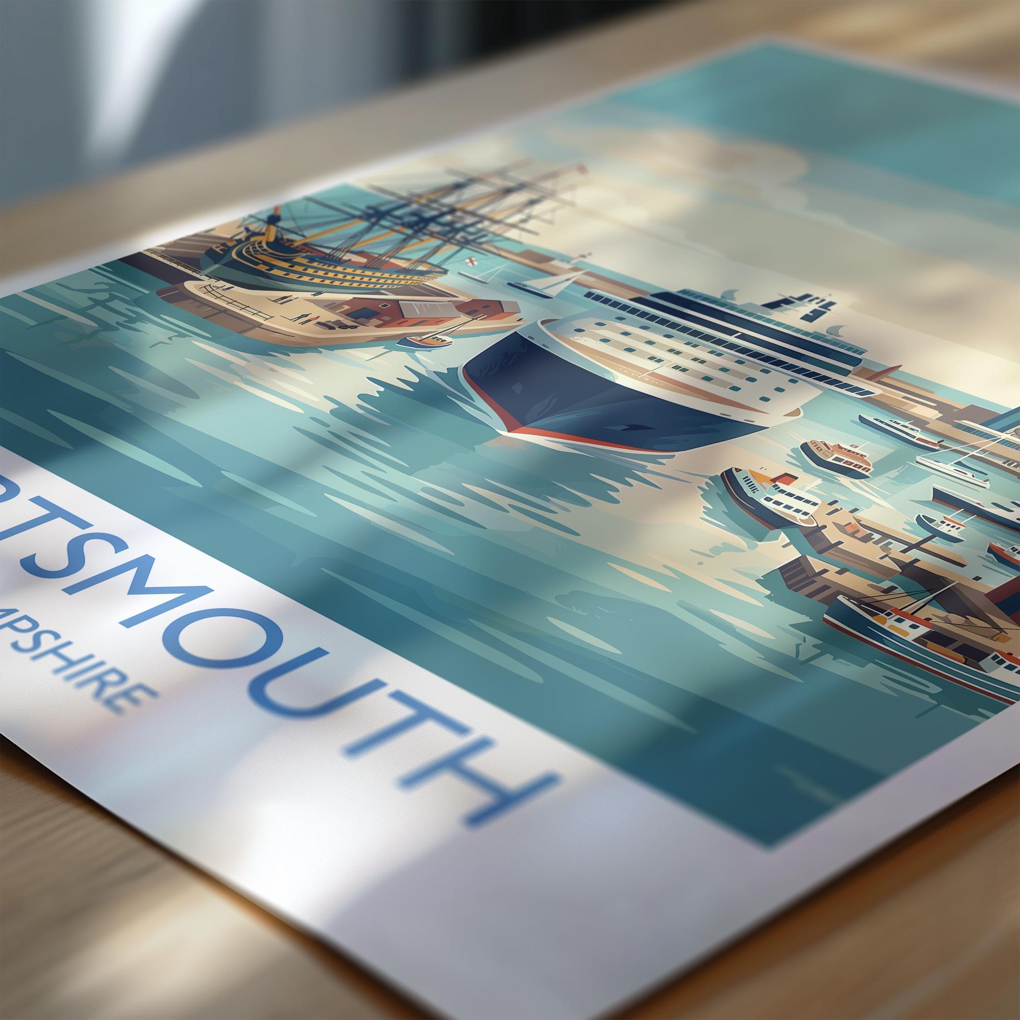 Portsmouth Travel Poster Print, Southsea & Spinnaker Tower Wall Art, Hampshire Coastal City Illustration, UK Travel Decor, Seaside Gift NQ Media Designs