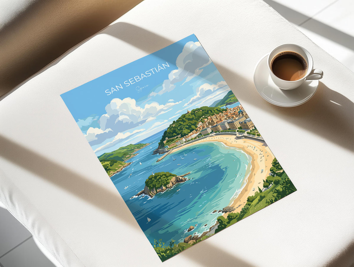 San Sebastian Poster, La Concha Wall Art, Basque Coast Print, Spain Travel Poster, San Sebastian Gift