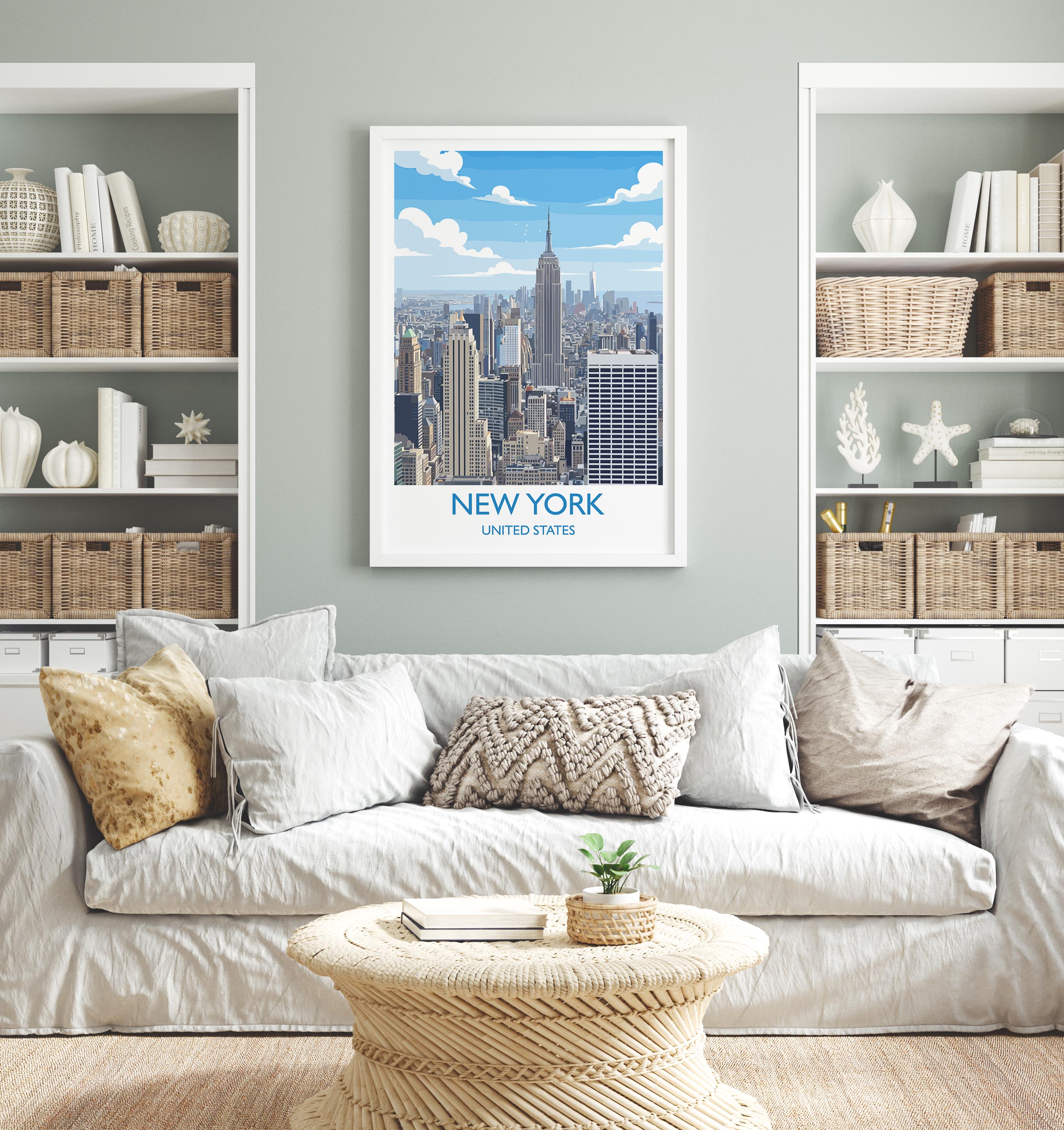 New York City Art Print, Manhattan Skyline View, Empire State, Travel Poster NQ Media Designs