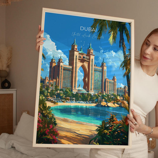 Dubai Travel Poster, Travel Print of Dubai, Palm Jumeirah Dubai Art lovers Gift, UAE Wall Art Gift
