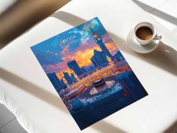 Mecca Print Wall Art, Mecca Travel Poster, Saudi Arabia Wall Art Gift, Mecca Art Lovers Gift, Travel Wall Decor