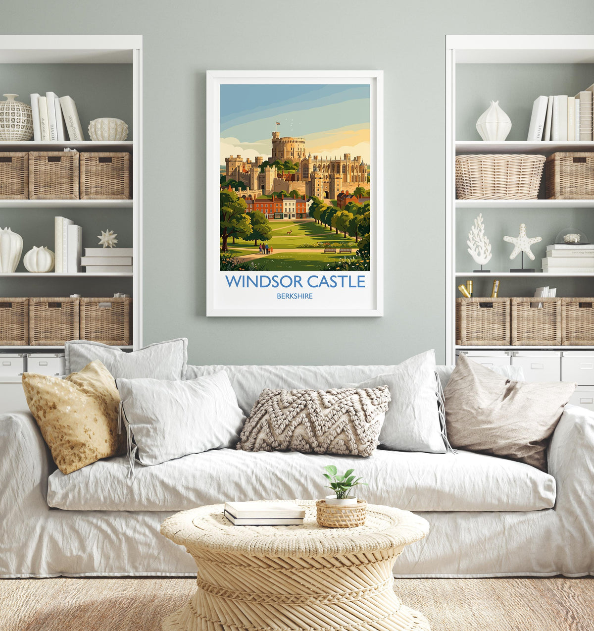 Windsor Castle Print, Berkshire Wall Art with Border, Royal Castle Poster, English Travel Print, Windsor Gift Print