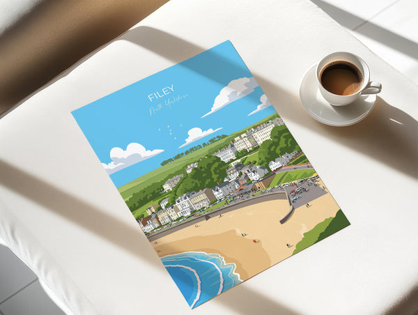 Filey Travel Poster, Travel Print of Filey, Yorkshire Gift, England, North Yorkshire Art, Filey Gift, Wall Art Print