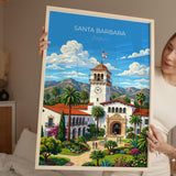 Santa Barbara Travel Poster, California Wall Art, Santa Barbara Courthouse Print, Spanish Colonial Architecture Poster, California Gift