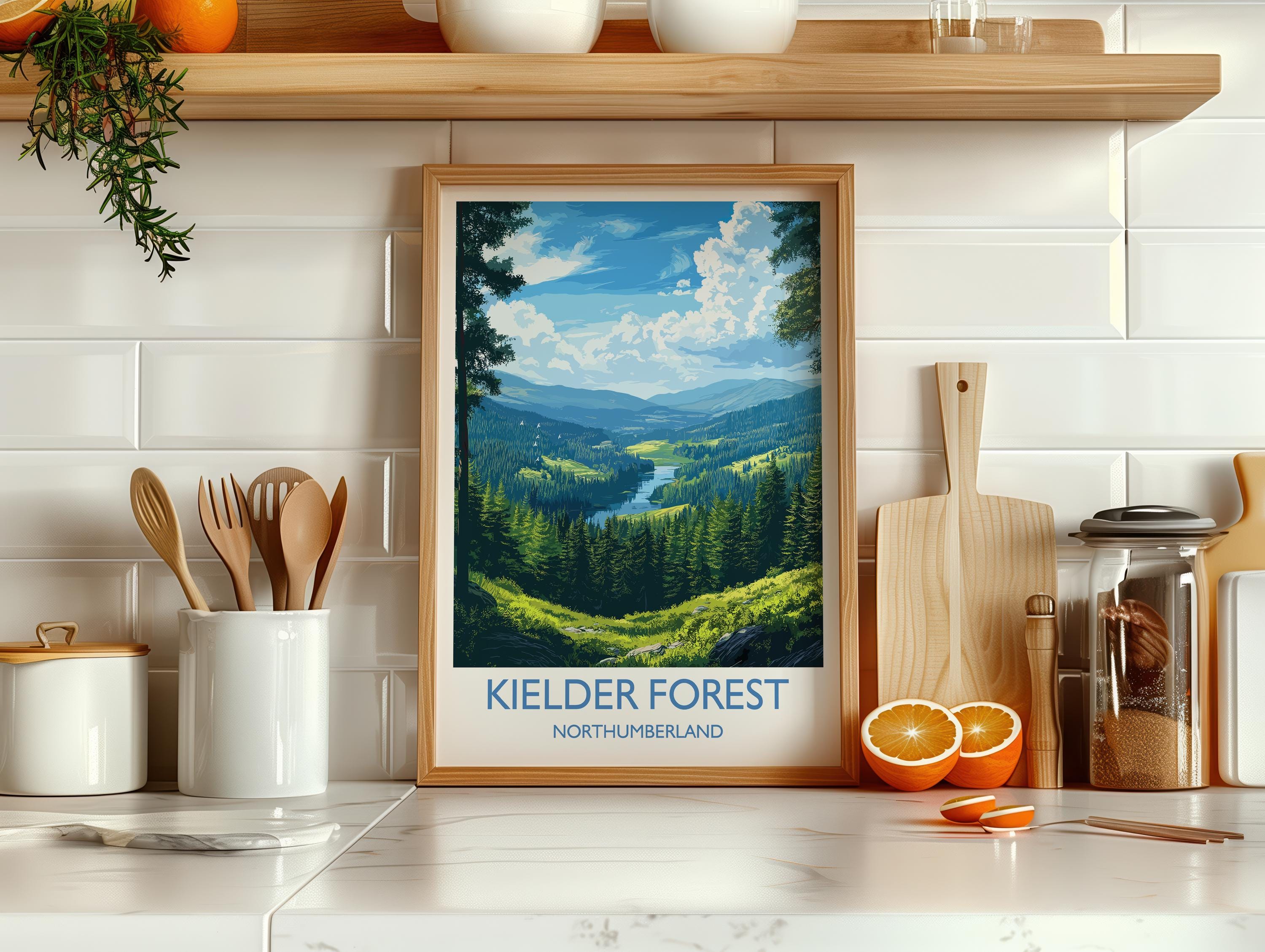 Kielder Forest Travel Print, Travel Poster of Kielder Forest, Kielder Water Reservoir, Kielder Forest Art, Northumberland Gift, NQ Media Designs