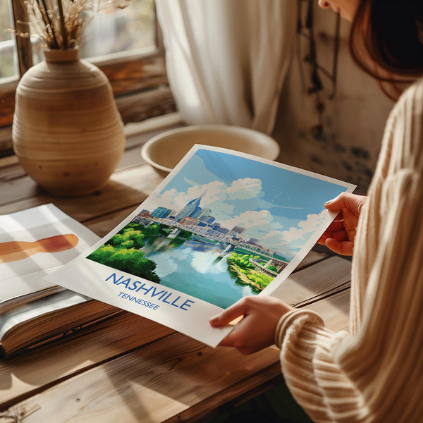 Nashville Travel Print Wall Art, Travel Poster of Nashville, Nashville Art Lovers Gift, Tennessee USA Art Gift