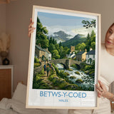 Betws-y-Coed Wales Travel Poster, Pont-y-Pair Bridge Wall Art, Snowdonia Print, Welsh Village & River, North Wales Travel Poster