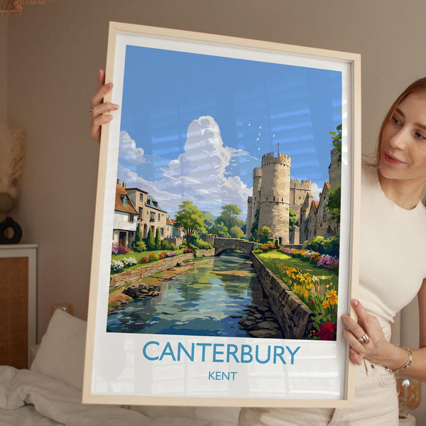Canterbury Travel Print, Travel Poster of Canterbury, England, Canterbury Cathedral, Kent Art Lovers Gift, Wall Art Print