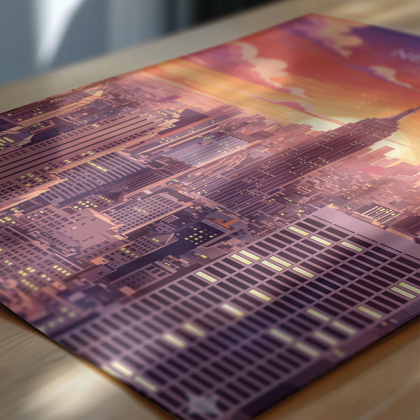 New York City Art Print, Manhattan Skyline Sunset Art Gift, Empire State Building Poster