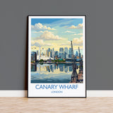 Canary Wharf London Travel Poster, Royal Victoria Dock Wall Art, London Skyline Print, O2 & Cable Car, East London Travel Poster