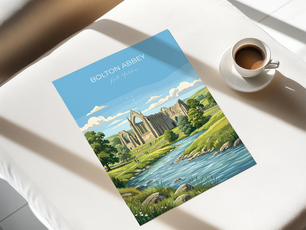 Bolton Abbey Poster, Yorkshire Dales Wall Art, Wharfedale Print, England Travel Poster, Bolton Abbey Gift
