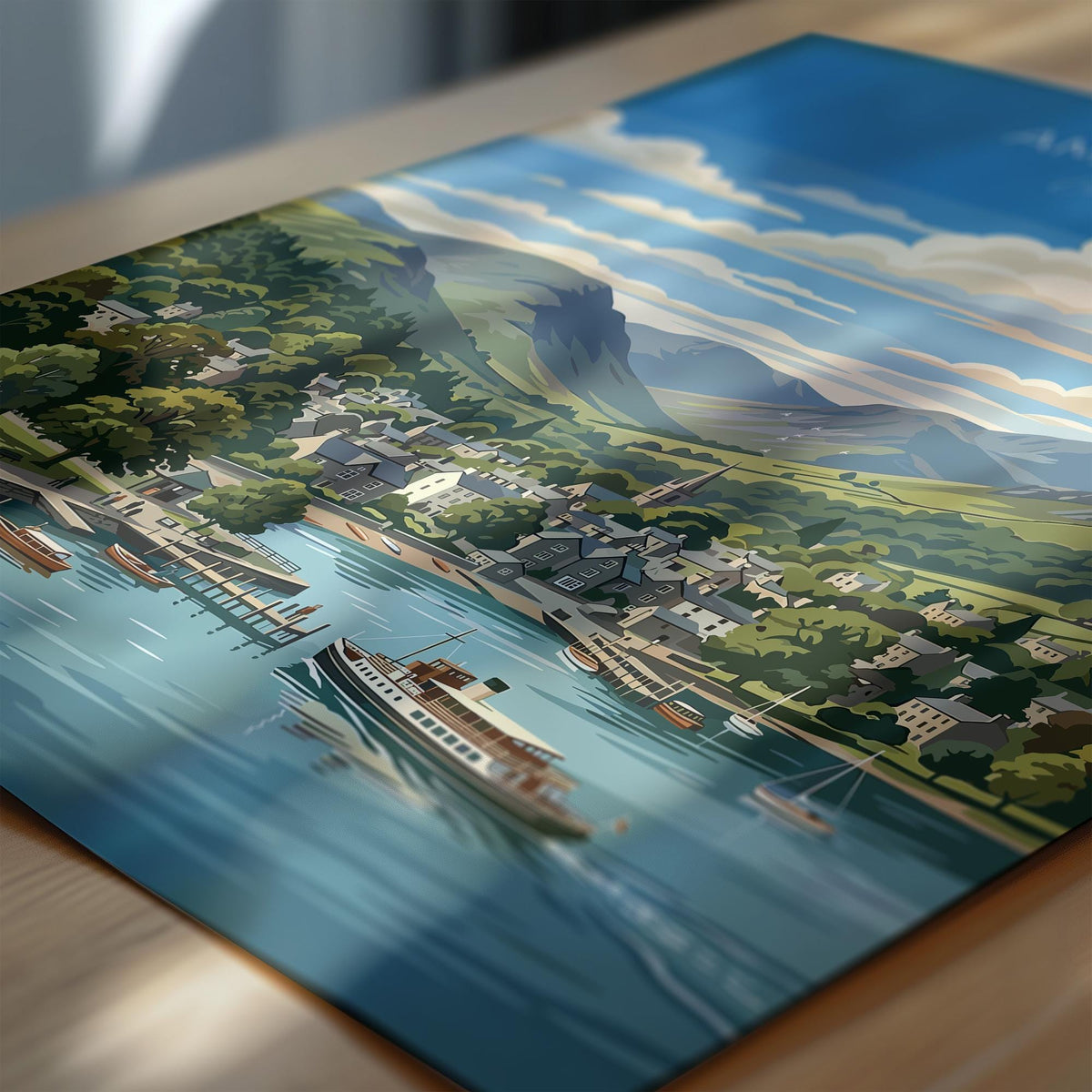 Ambleside Poster, Lake Windermere Wall Art, Cumbria Print, England Travel Poster, Ambleside Gift