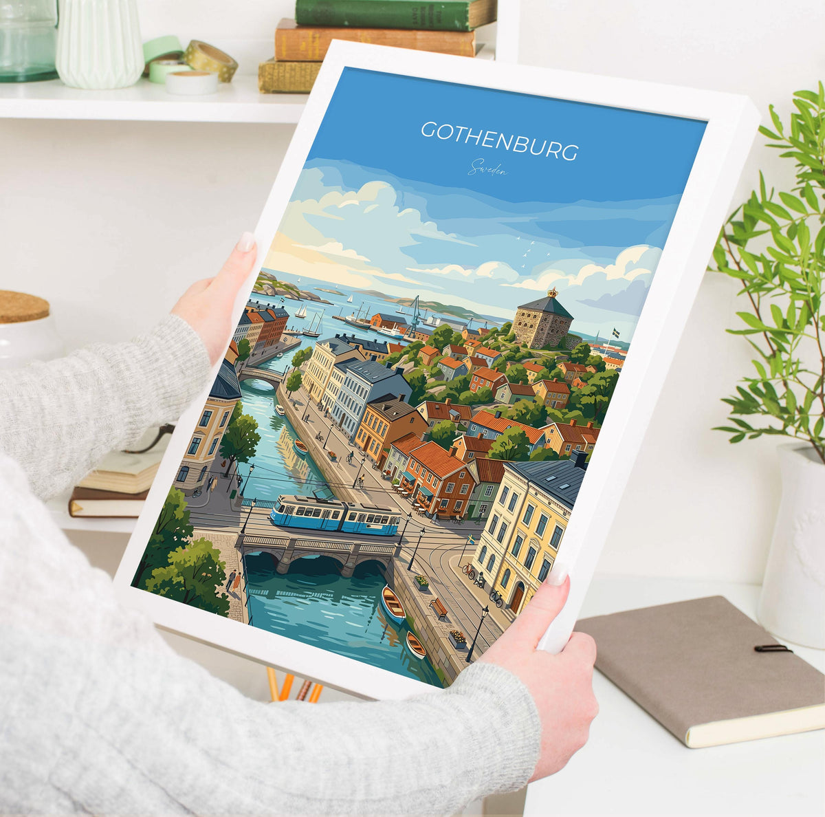 Gothenburg Sweden Travel Print, Skansen Kronan Wall Art, Gothenburg Tram Poster, Historic City & Harbour, Swedish Travel Poster