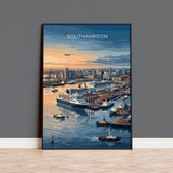 Southampton Port Travel Print, Southampton Docks Wall Art, Cruise Ship Harbour Poster, Historic Port Illustration, UK Coastal Decor
