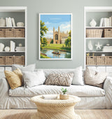 Cambridge Travel Print, Kings College Cambridge Wall Art, River Cam Punting Scene Poster, Historic University Illustration, City Style UK NQ Media Designs