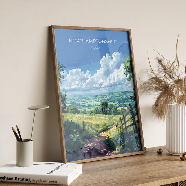 Northamptonshire Poster Wall Art, Travel Print of Northamptonshire, England, Northamptonshire Art Lovers Gift, England Wall Art Print