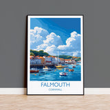 Falmouth Travel Print, Travel Poster of Falmouth, England, Cornwall Art, Falmouth Art Lovers Gift, Wall Art Print NQ Media Designs