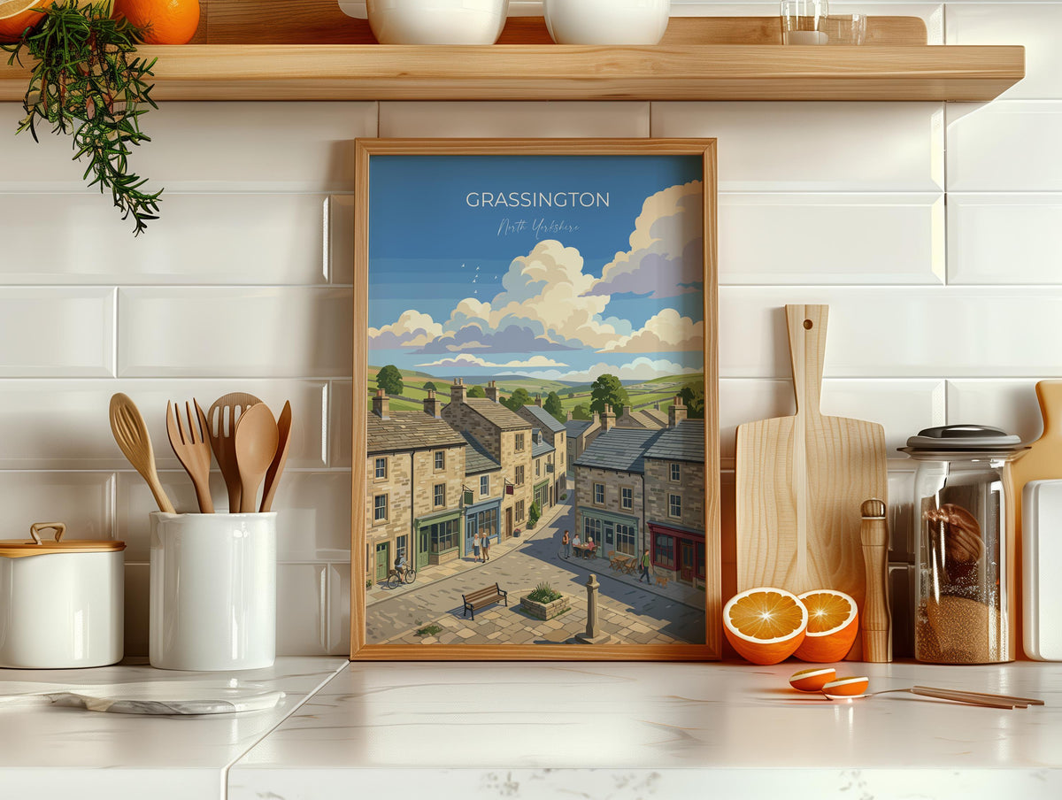 Grassington Poster, Yorkshire Dales Wall Art, North Yorkshire Print, England Travel Poster, Grassington Gift