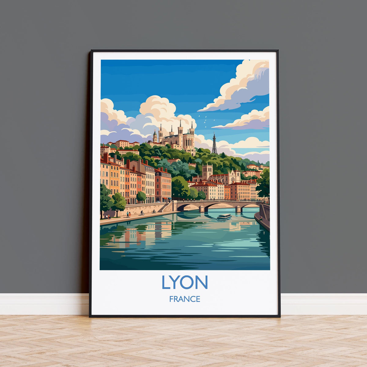Lyon France Print, Fourvière Wall Art with Border, Vieux Lyon Poster, France Travel Print, Lyon Gift Print