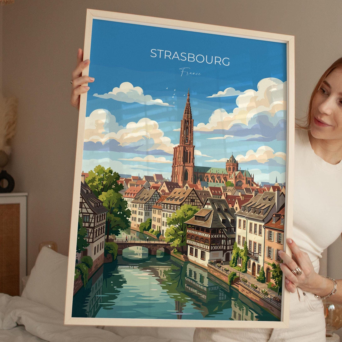 Strasbourg Poster, Petite France Wall Art, Alsace Print, France Travel Poster, Strasbourg Gift