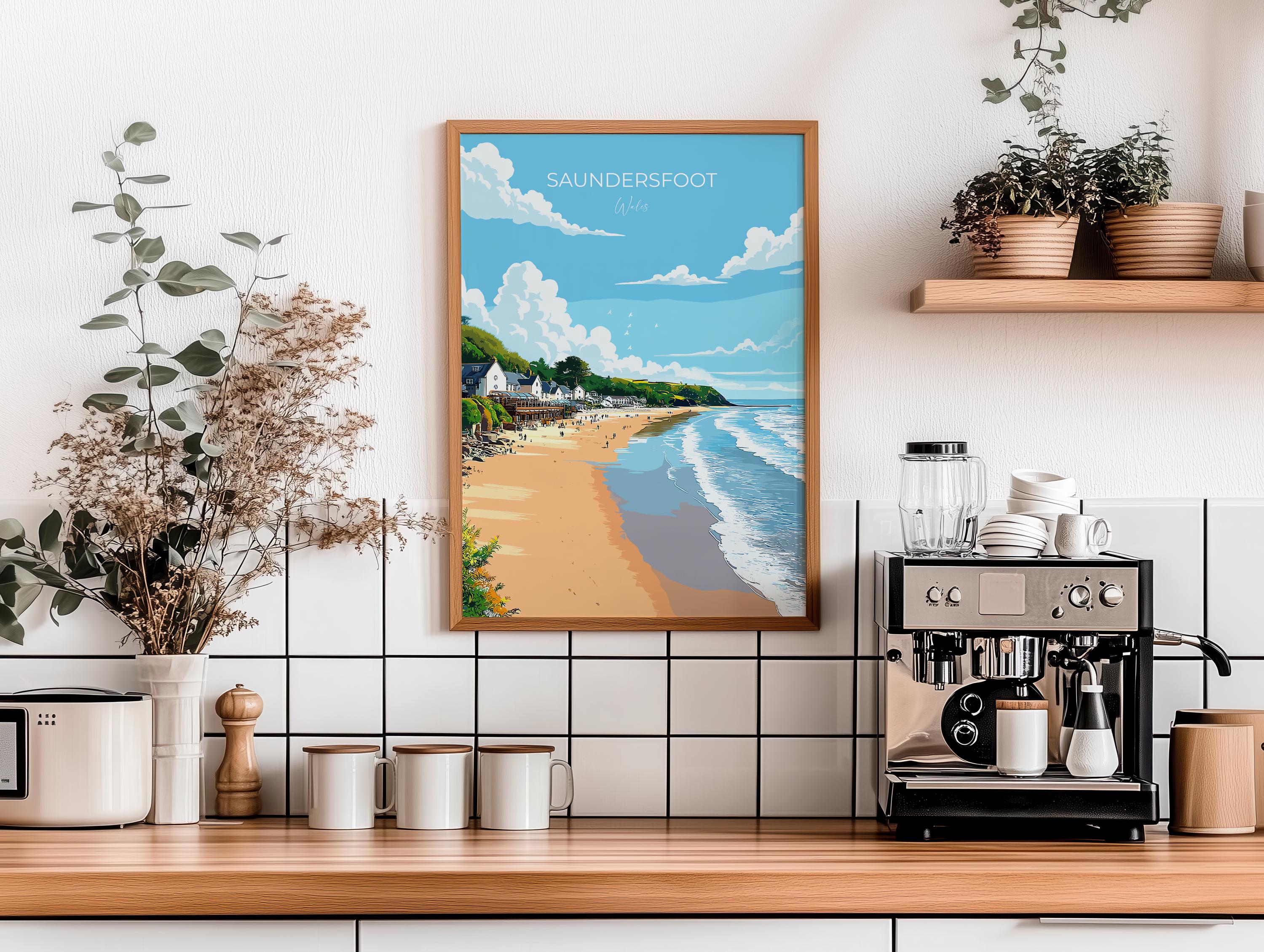 Saundersfoot Travel Poster – Pembrokeshire Coast Art | Welsh Coastal Print Wall Art NQ Media Designs