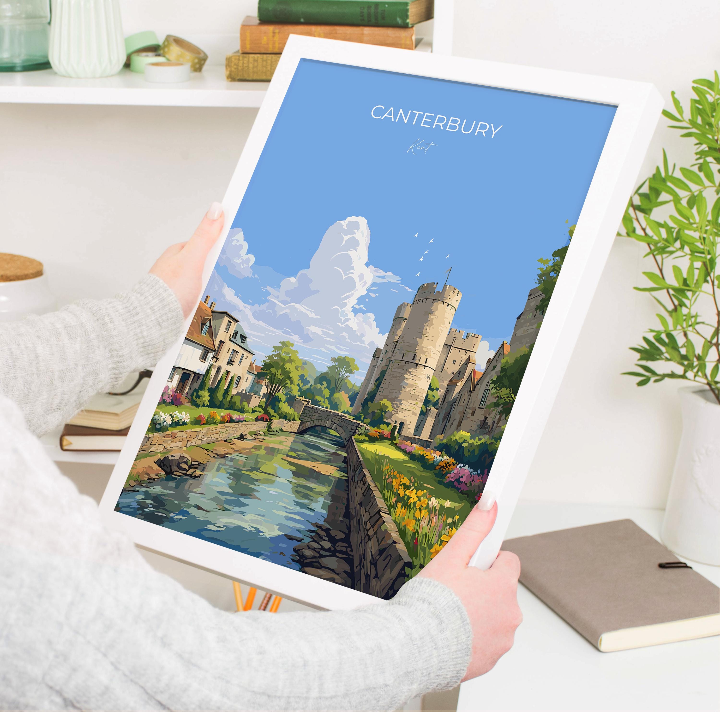 Canterbury Travel Poster, Travel Print of Canterbury, England, Canterbury Cathedral, Kent Art Lovers Gift, Wall Art Print NQ Media Designs