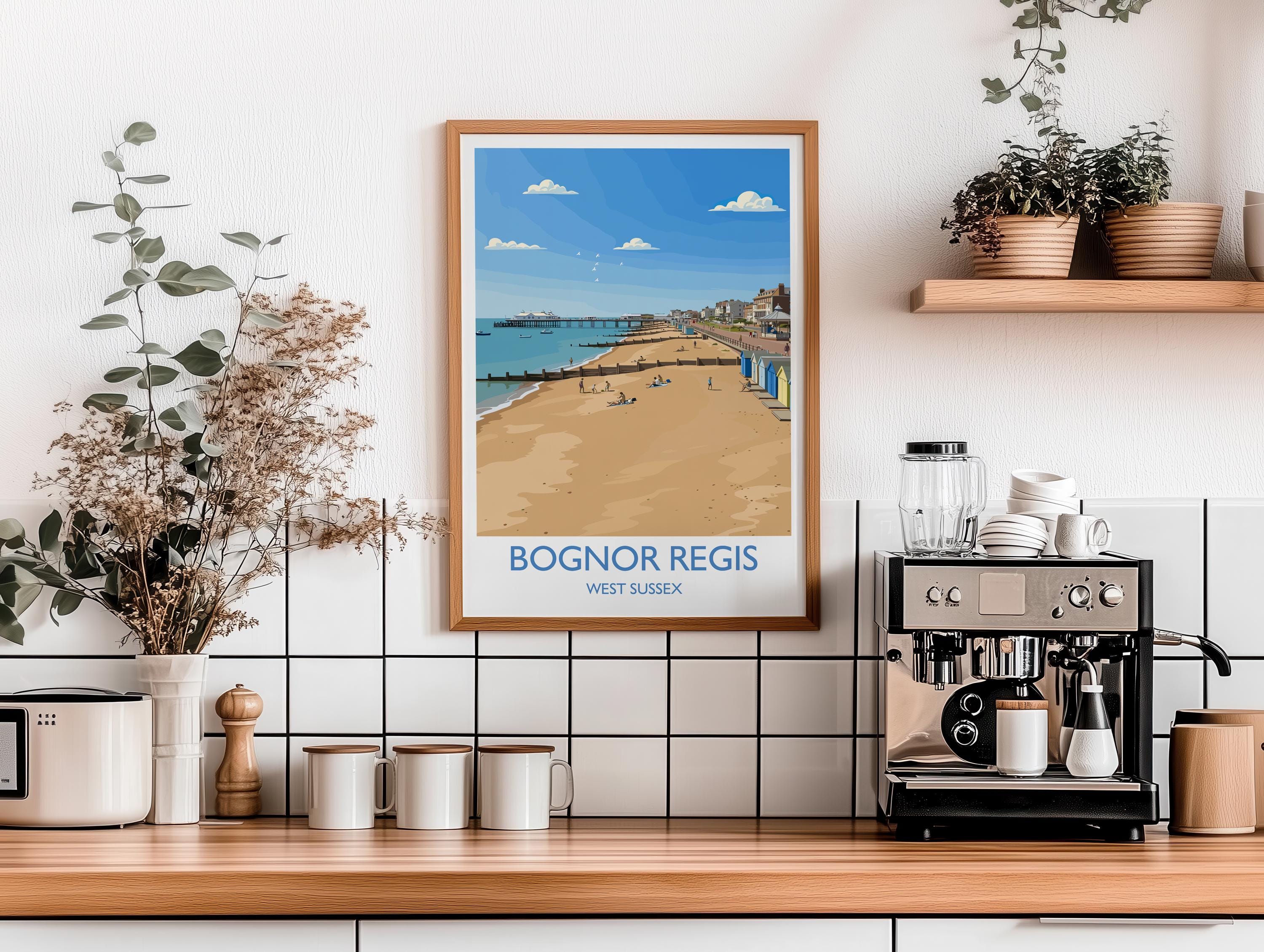 Bognor Regis Travel Poster Wall Art, Travel Print of Bognor Regis, West Sussex, English Seaside Town Art, England Art Gift NQ Media Designs