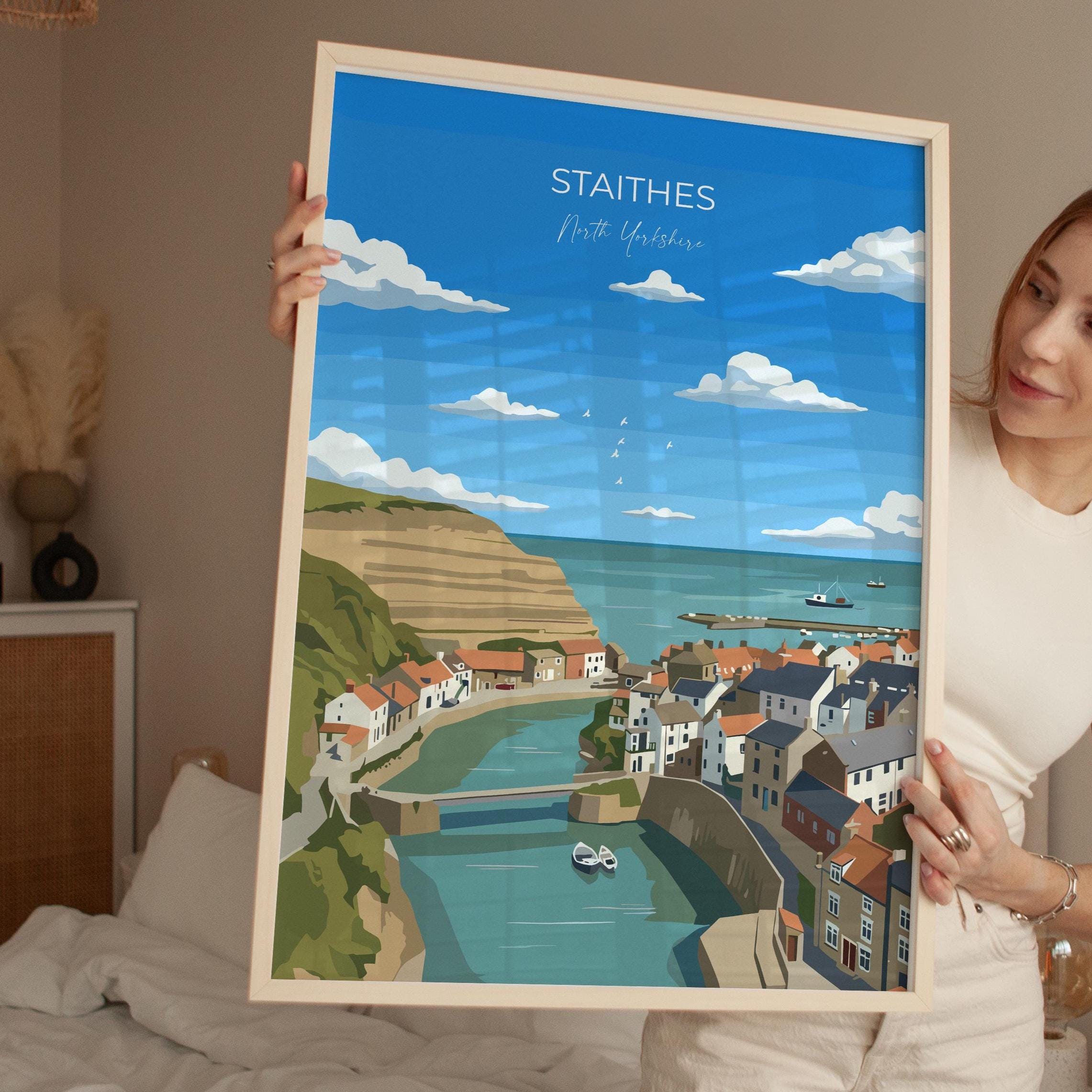 Staithes Travel Poster, Travel Print of Staithes, Yorkshire Gift, England, North Yorkshire Art, Whitby Gift, Wall Art Print NQ Media Designs