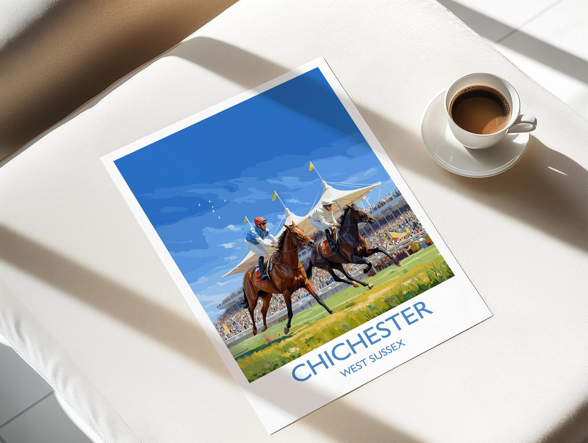 Chichester Horse Racing Poster – Elegant Goodwood Race Day Print, West Sussex Countryside, Vintage British Sporting Art NQ Media Designs