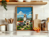 Santa Barbara Travel Poster, California Wall Art, Santa Barbara Courthouse Print, Spanish Colonial Architecture Poster, California Gift