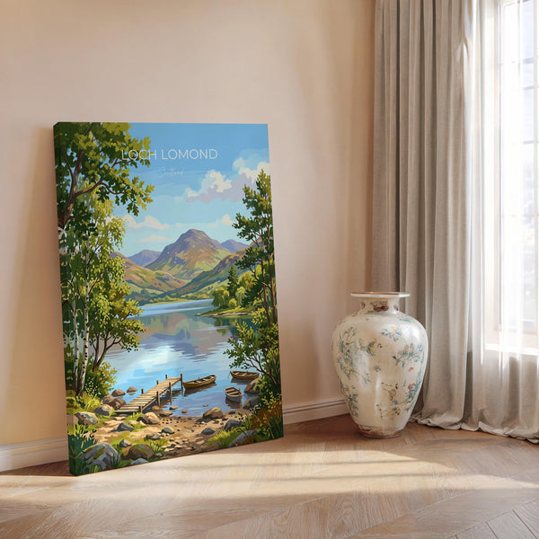Loch Lomond Scotland Travel Print, Scottish Highlands Wall Art, Scenic Loch Landscape Poster, Nature Illustration, UK Decor, Scotland Gift