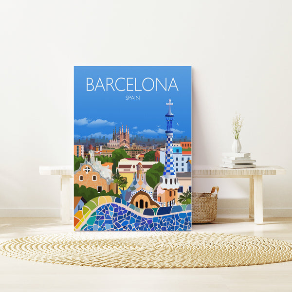 Barcelona Travel Poster Wall Art, Travel Print of Barcelona, City of Barcelona, Spain, Barcelona Art Lovers Gift, Barcelona Cityscape