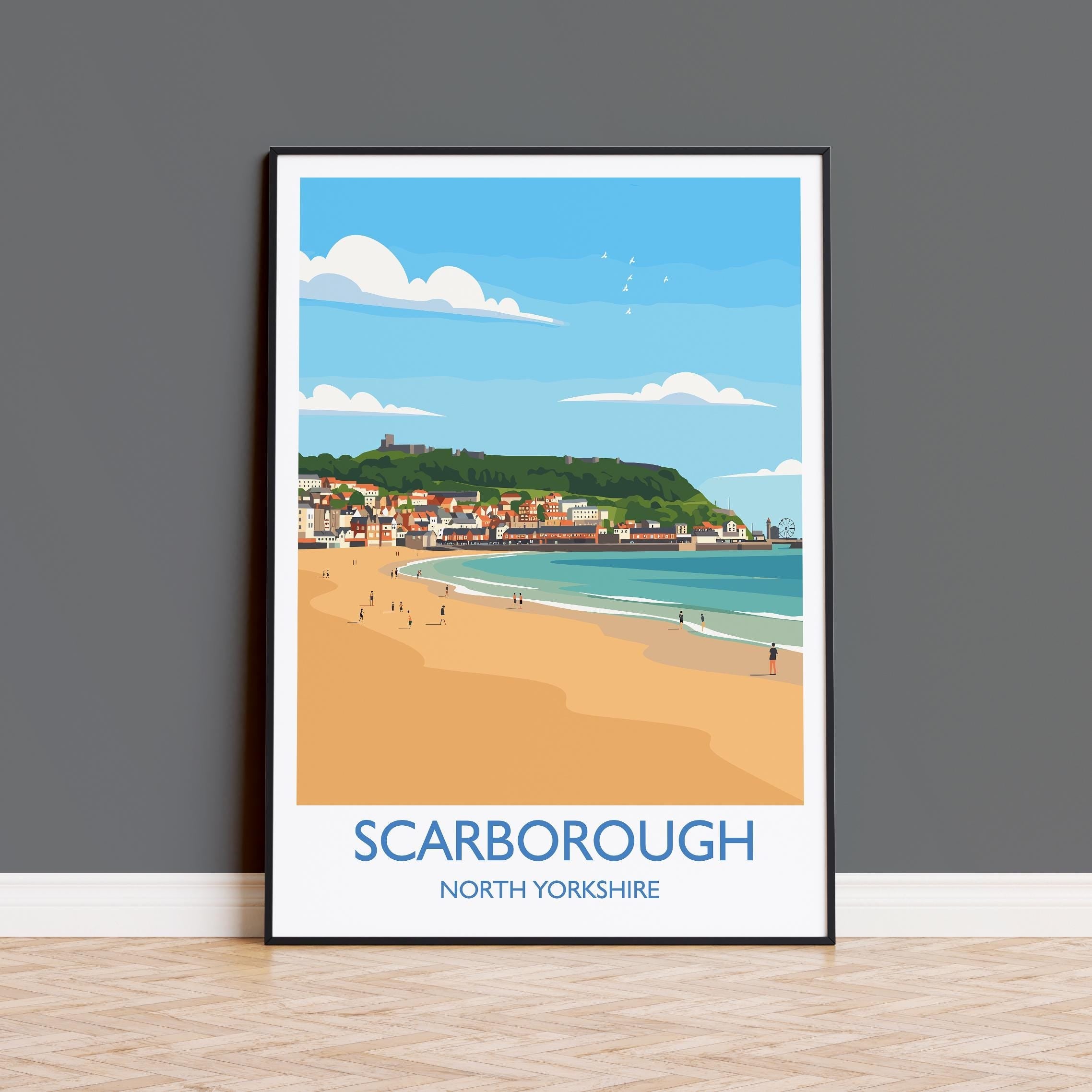 Scarborough Beach Travel Print, Travel Poster of Scarborough, North Yorkshire Gift, England, Scarborough Gift, Wall Art Print NQ Media Designs