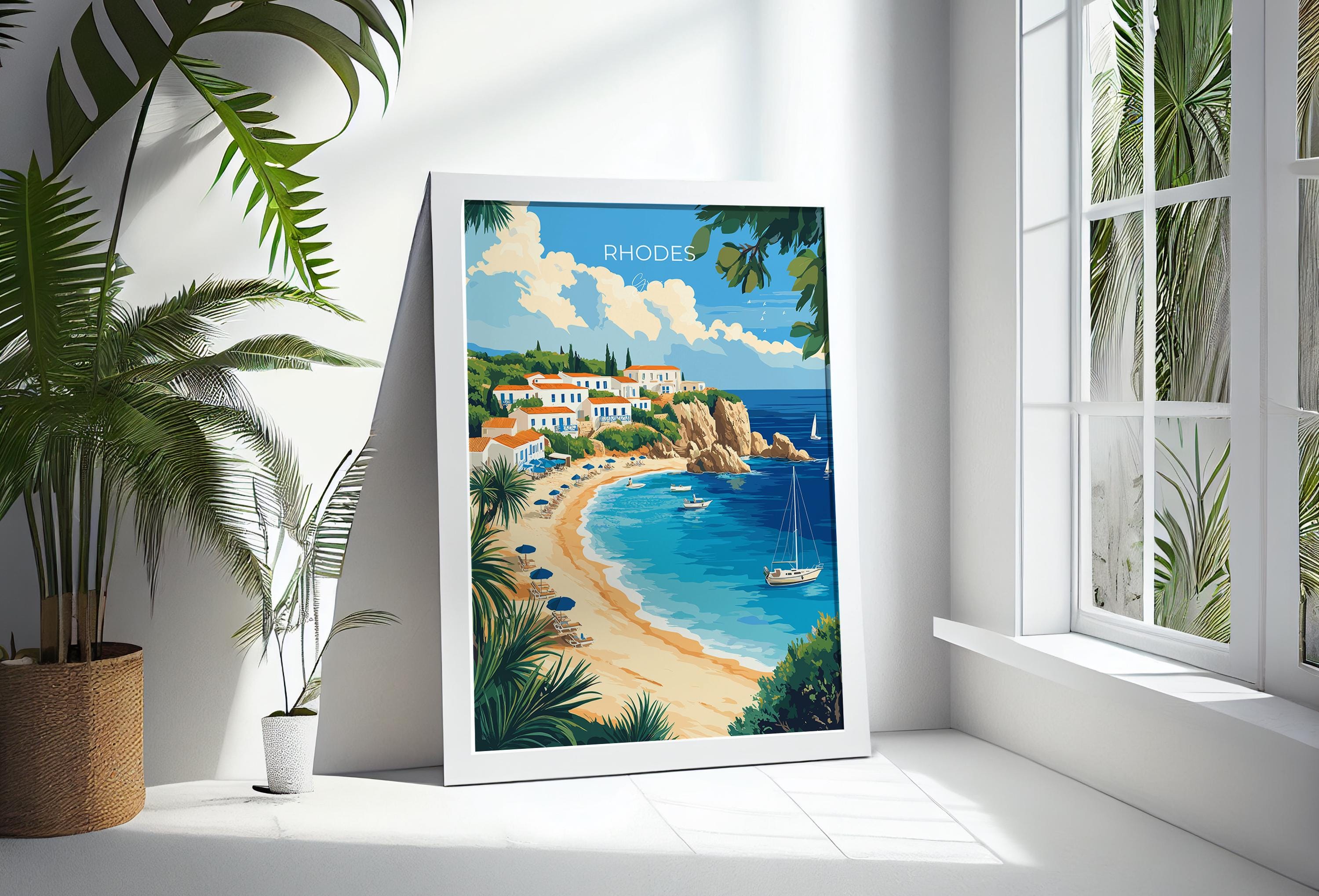 Rhodes Travel Poster, Travel Print of Rhodes, Greece Gift, Greek Islands Art Lovers Gift, Rhodes Wall Art Print NQ Media Designs