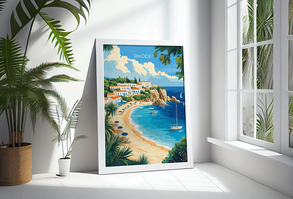 Rhodes Travel Poster, Travel Print of Rhodes, Greece Gift, Greek Islands Art Lovers Gift, Rhodes Wall Art Print