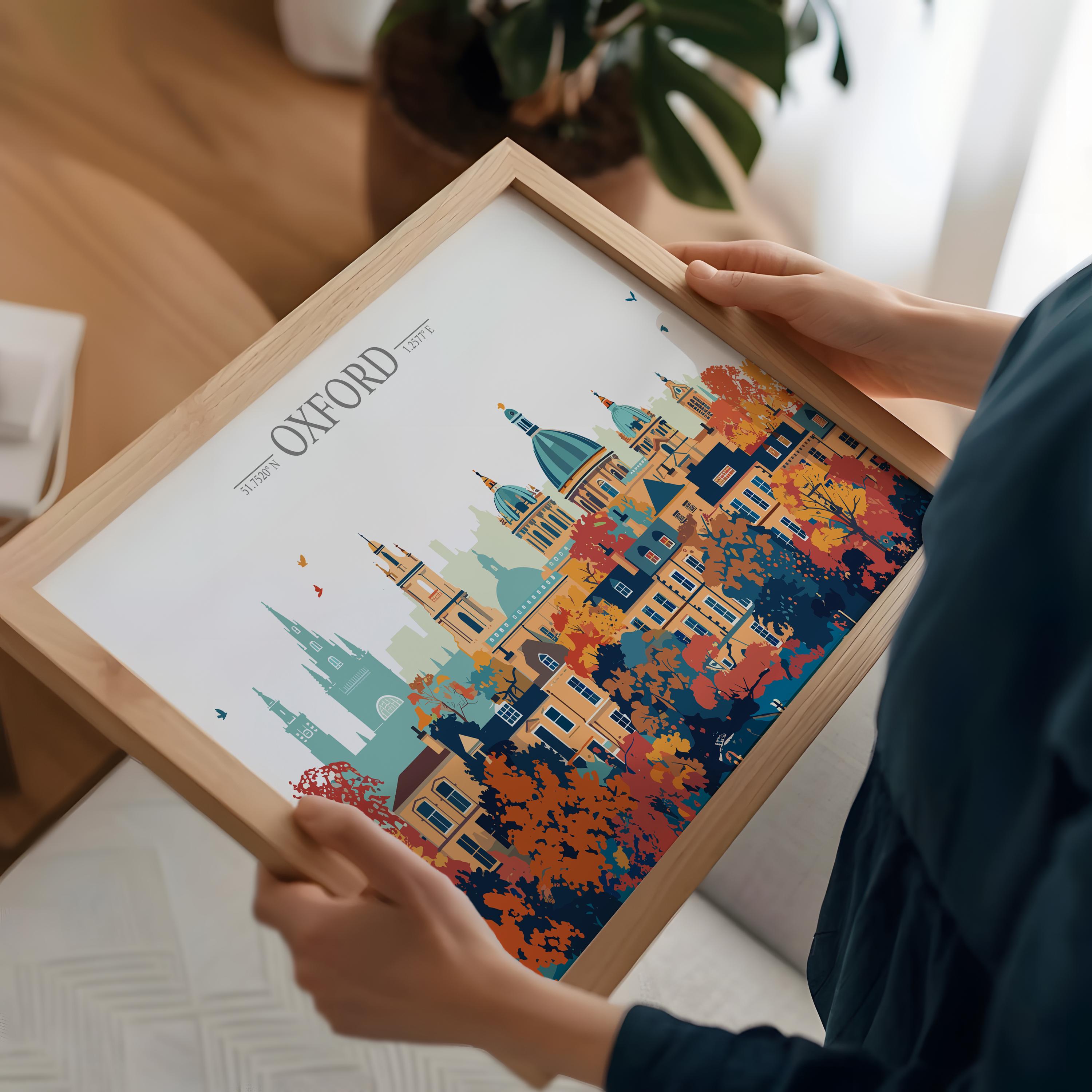 Oxford Travel Poster Skyline Wall Art Landscape, Travel Print of Oxford, Oxford Art Lovers Gift, England Horizontal Art Gift NQ Media Designs