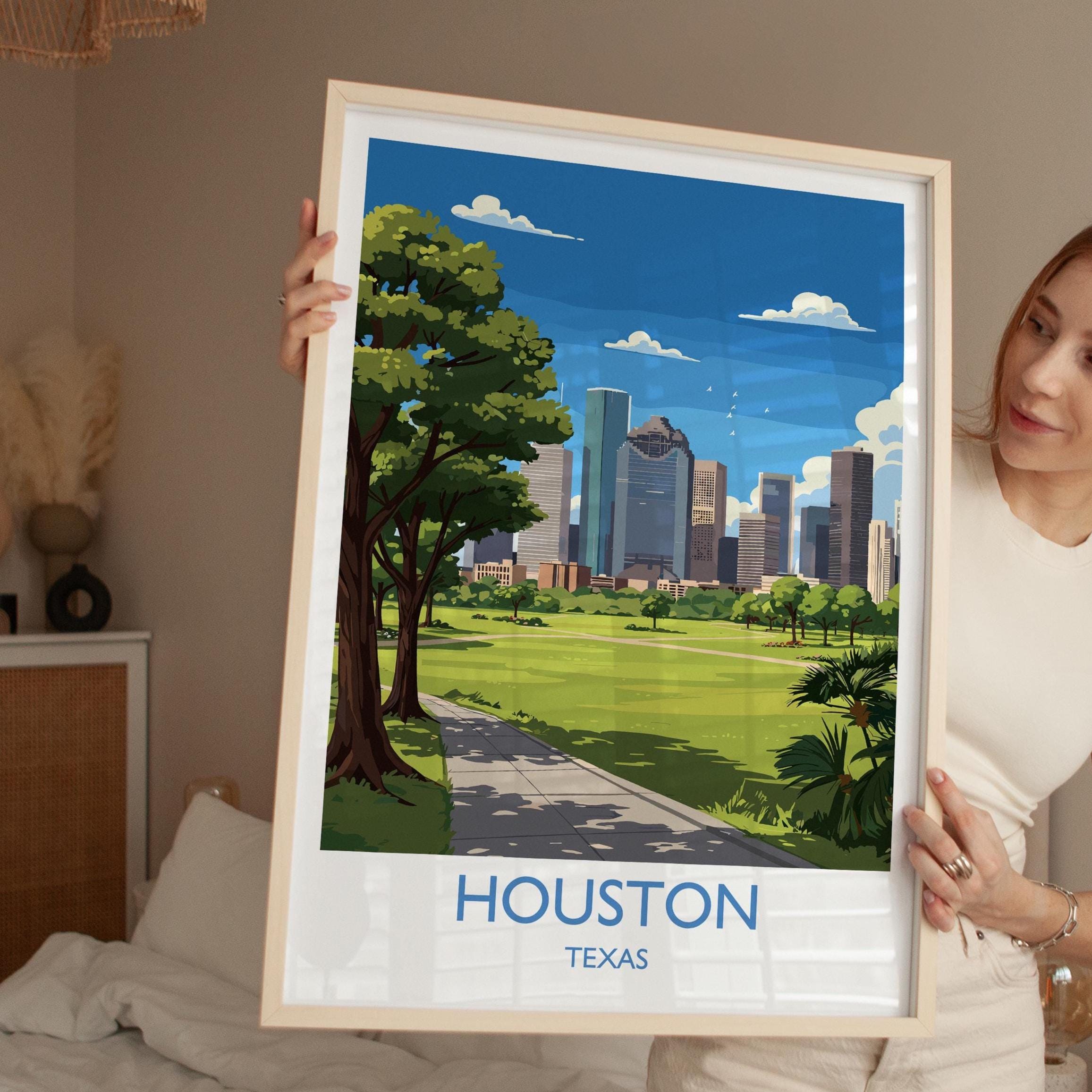 Houston Travel Wall Art Print, Travel Poster of Houston, Texas, US City Art Lovers Gift, USA Gift, NQ Media Designs
