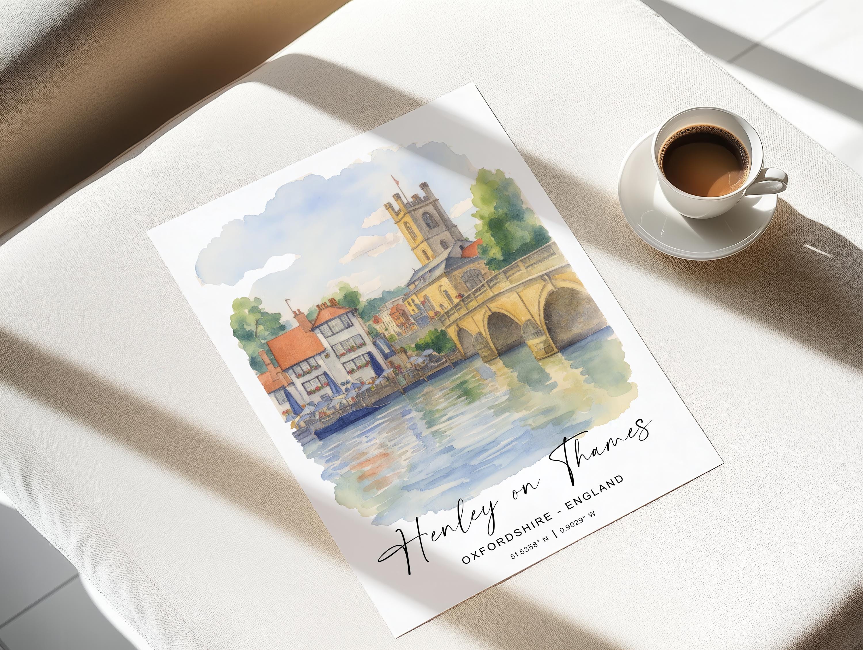 Henley on Thames Poster, Travel Print of Henley,Henley on Thames Watercolour Art Lovers Gift,Oxfordshire, English Countryside Wall Art NQ Media Designs