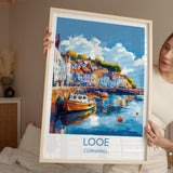 Looe Travel Print, Travel Poster of Looe, England, Cornwall Art, Looe Art Lovers Gift, Wall Art Print NQ Media Designs