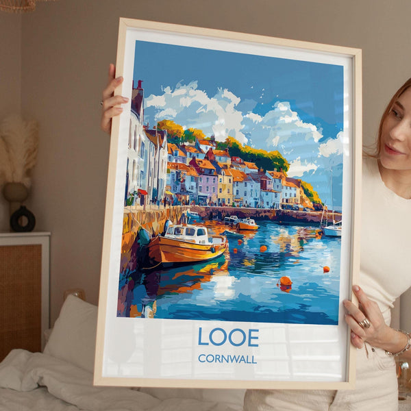 Looe Travel Print, Travel Poster of Looe, England, Cornwall Art, Looe Art Lovers Gift, Wall Art Print