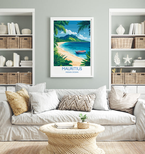 Mauritius Travel Print, Travel Poster of Mauritius, Indian Ocean Island Art, Mauritius Wall Art Gift,