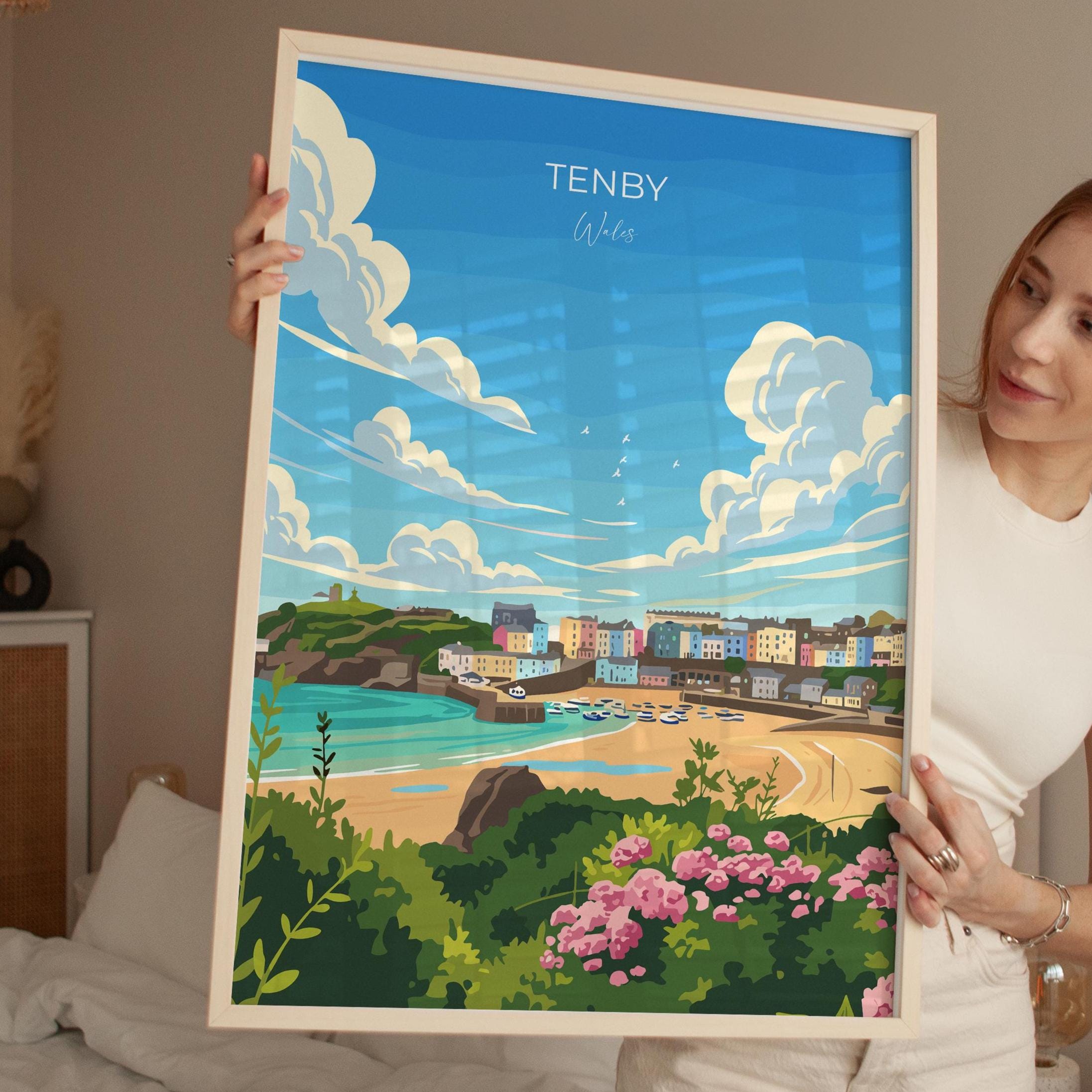 Tenby Travel Print Wall Art, Tenby Travel Poster, Wales, Pembrokeshire Coast, Welsh Art Gift, Wall Art Print NQ Media Designs