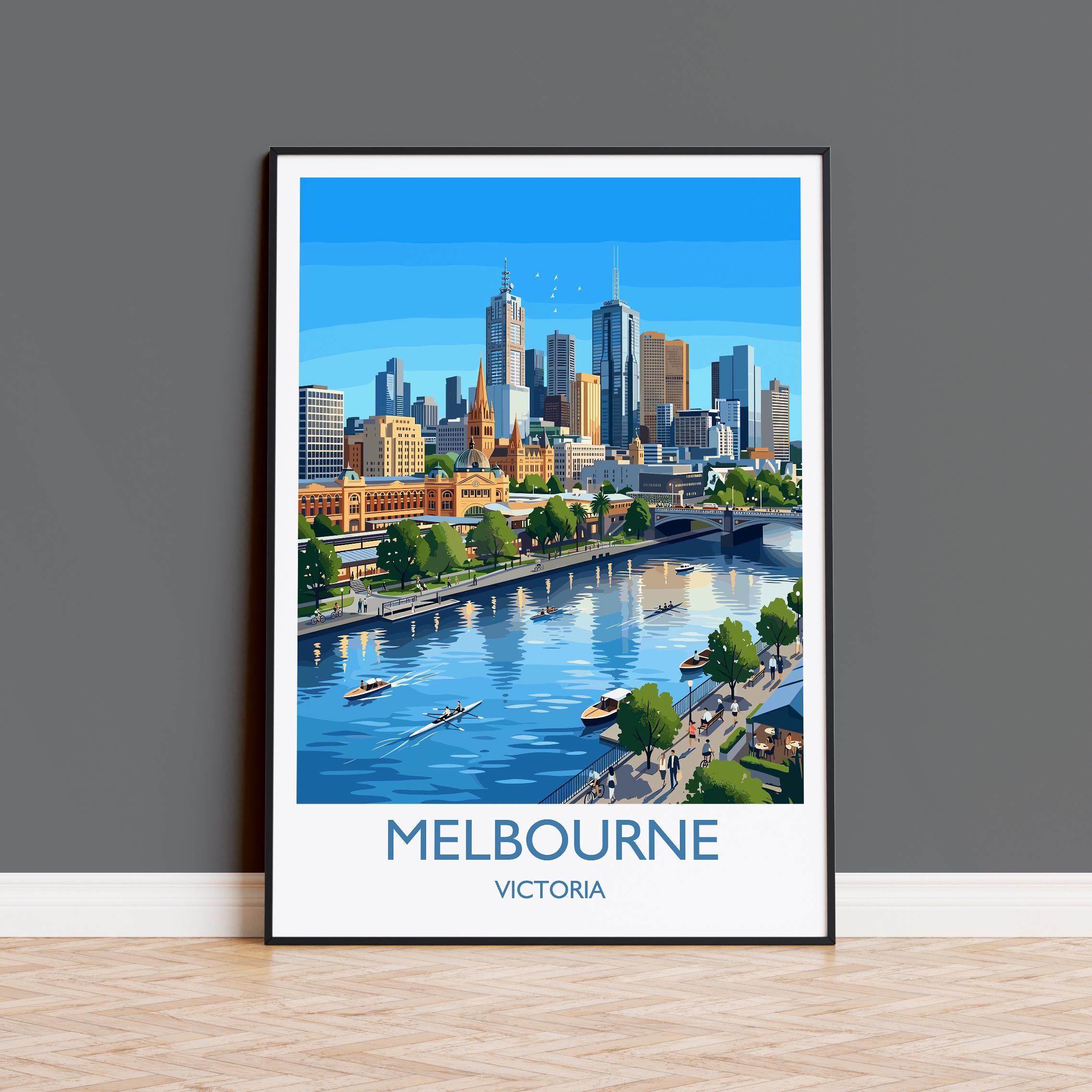 Melbourne Australia Print, Victoria Wall Art, Yarra River Travel Poster, Australian City Decor, Melbourne Gift