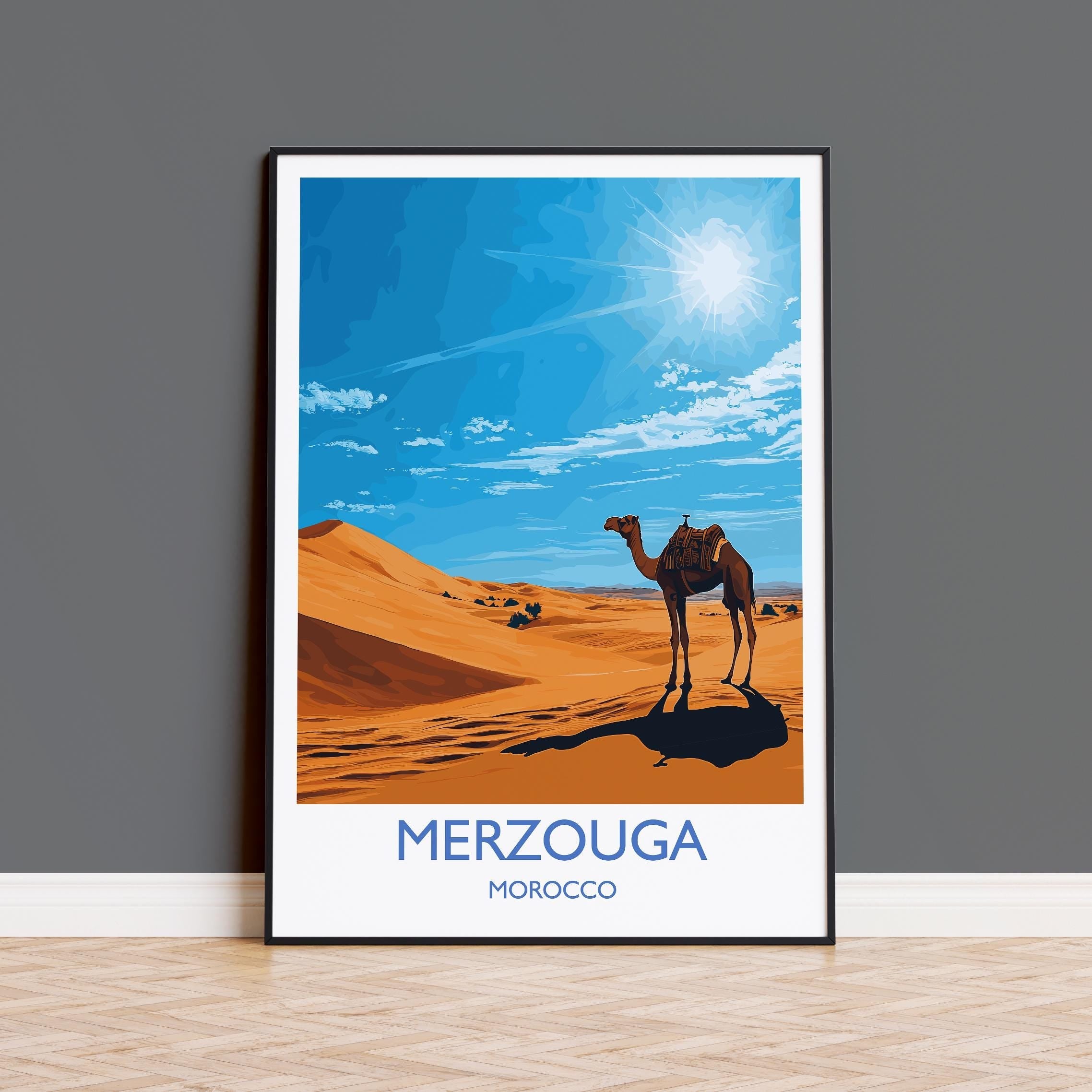 Merzouga Travel Print Wall Art, Travel Poster of Merzouga, Merzouga Art Lovers Gift, Morocco Desert Wall Art NQ Media Designs