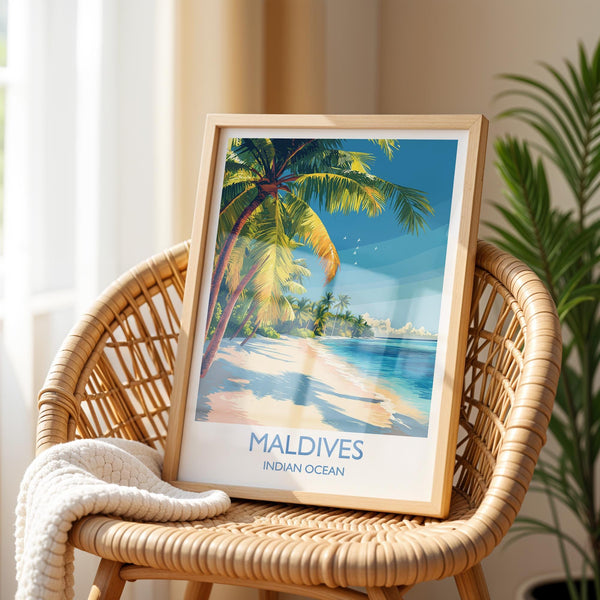 Maldives Travel Print, Travel Poster of Maldives, Indian Ocean Island Art, Maldives Wall Art Gift,