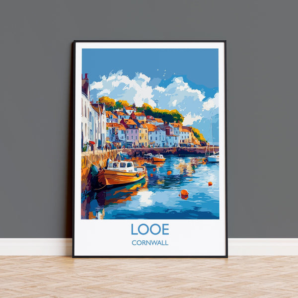 Looe Travel Print, Travel Poster of Looe, England, Cornwall Art, Looe Art Lovers Gift, Wall Art Print