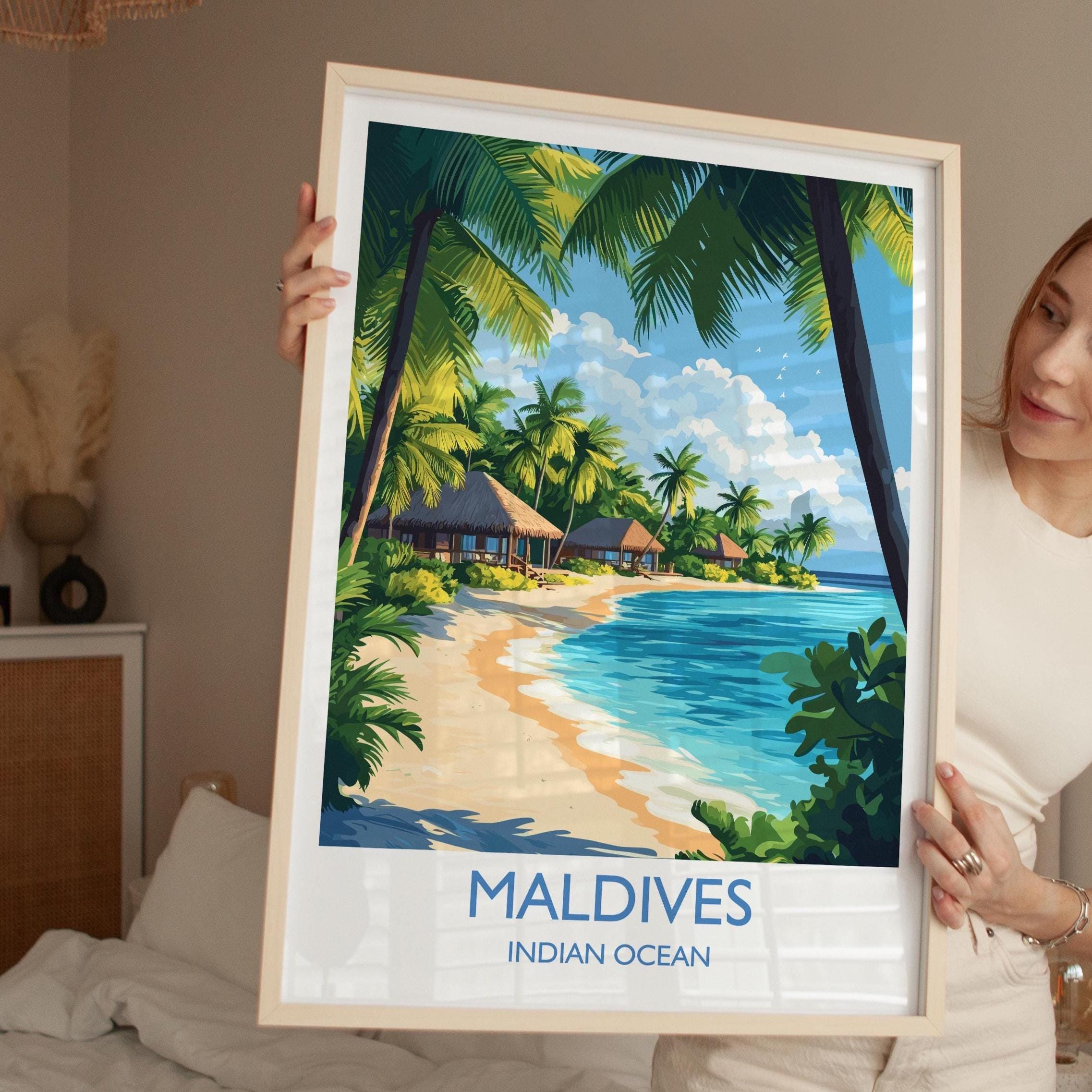 Maldives Travel Print, Travel Poster of Maldives, Indian Ocean Island Art, Maldives Wall Art Gift, NQ Media Designs